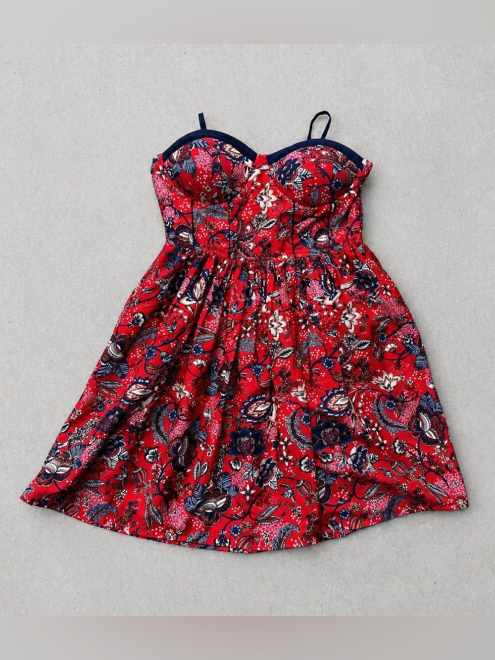 B.O.G Collective Coral & Navy Floral Dress | Adjustable Straps | Pockets | Sz M - Picture 2 of 10